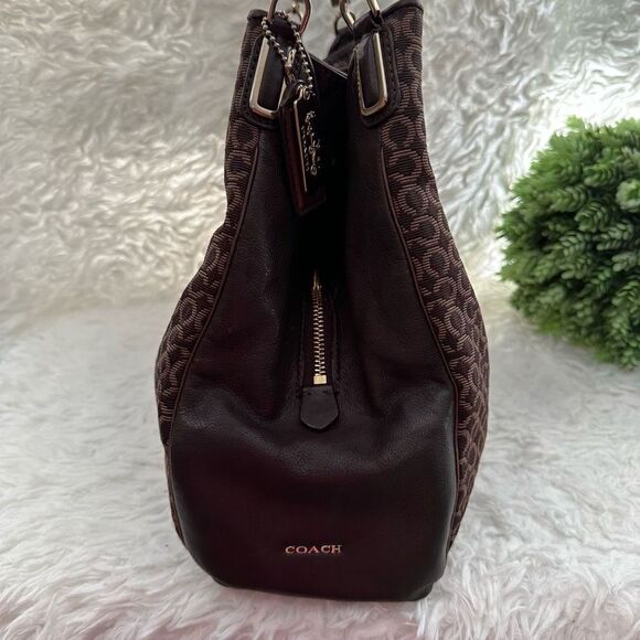 Coach EDIE Brown Signature CC Monogram Fabric & Leather Zip Carryall Satchel - Picture 4 of 9